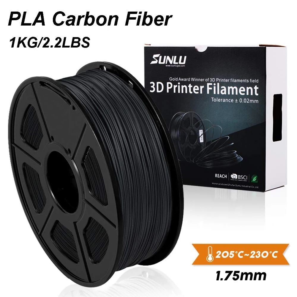 SUNLU PLA Carbon Fiber Premium 3D Printer Filament Extremely Rigid Carbon Fiber 1.75mm +/- 0.02mm 1 KG (2.2 lb)