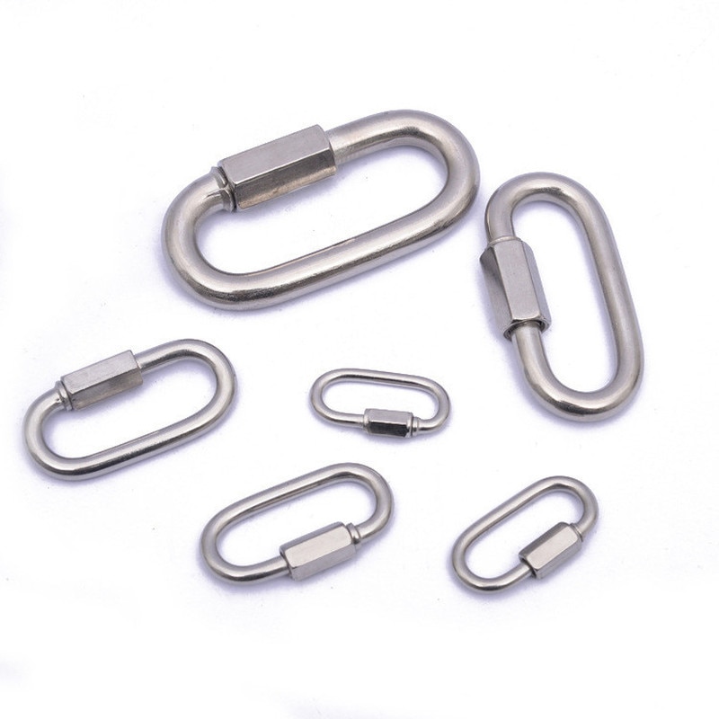 New Stainless Steel Screw Lock Climbing Gear Carabiner Quick Links Safety Snap Hook Chain Connecting Ring Carabiner Chain Buckle