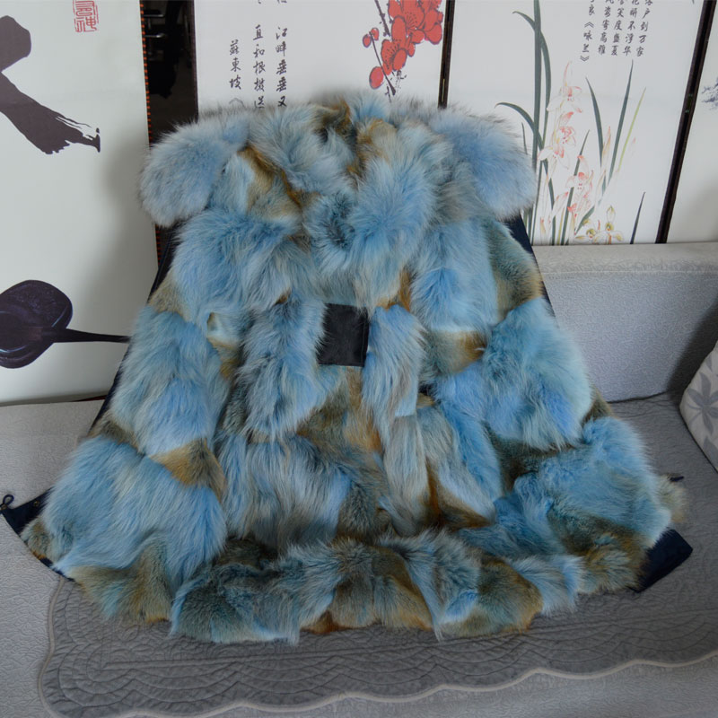 Navy blue coyote fur skyblue men real fur parka meifng brand beads fur jacket