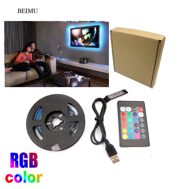 6.6Ft (2M) USB RGB LED Strip Light 5V SMD5050 16leds/M Flexible RGB Stripe Color Changing Tape for Display Screen TV Backlight