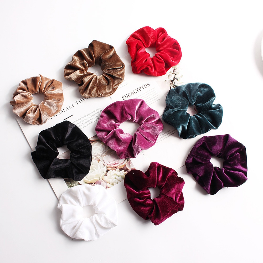 Soft Velvet Hair Scrunchies Elastic Hair Rope Ties Solid Color Ponytail Holder Women Headwear Red White Pink Hair Accessories