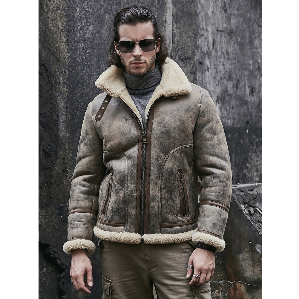 Shearling Coat Mens B3 Bomber Jacket Sheepskin Coat Leather Jacket 2019 New Mens Winter Coats Short Fur Jacket