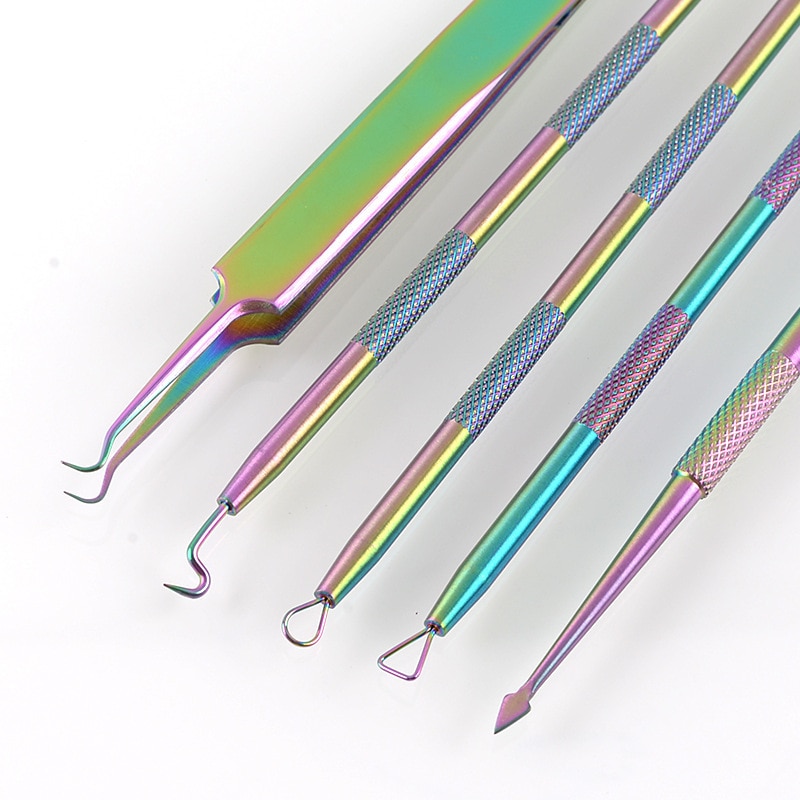 Titanium Rainbow Stainless Steel Blackhead Remover Tool Kit Tweezer Removal Acne Comedone Pimple Blemish Extractor Beauty