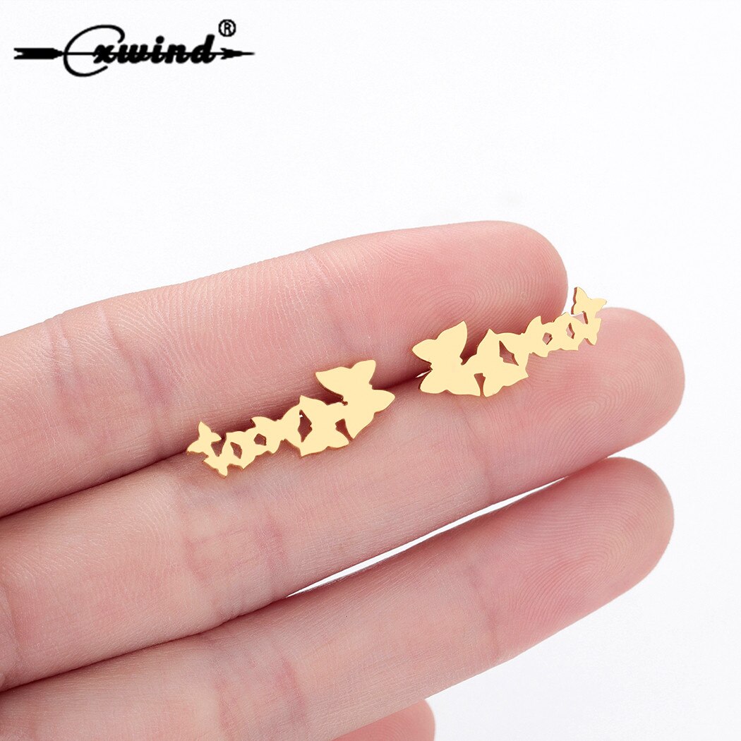 Cxwind Stainless Steel Butterfly Earrings for Women Animal Ear Climber Earring Fashion Jewelry Cute Studs boucle d'oreille femme