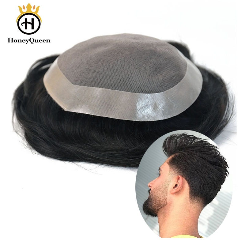 Hair Toupee Mono System Men Natural Looking 100% European Human Hair Toupee PU Replacement System 1# 1B 3# Color Remy Hair