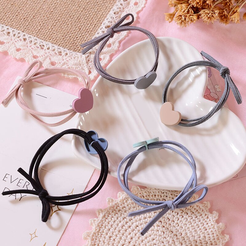 4 Colors Elastic Heart Shape Cassic Simple For Women Hair Band Kid Children Rubber Band High Elasticity