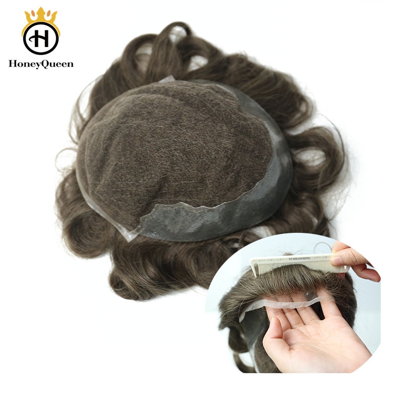 Durable Toupee Men Lace Front With PU Natural Looking 100% European Human Hair Toupee Replacement System 6# Color Remy Hair