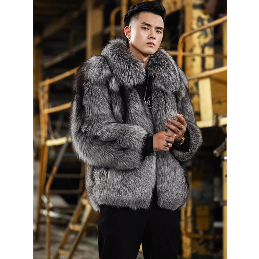 2019 New Mens Gray Fox Fur Coat Fashion Short Leather Jacket Natural Mens Fur Jacket Mens Winter Coats