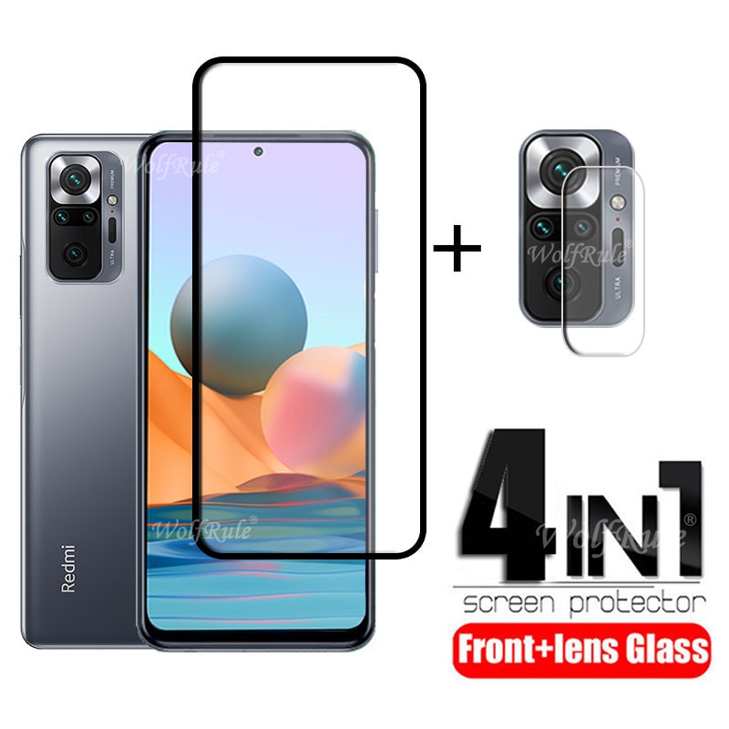 4-in-1 For Xiaomi Redmi Note 10 Pro Glass For Redmi Note 10 Pro Full Cover Screen Protector For Redmi Note 9 T 10 Pro Lens Glass