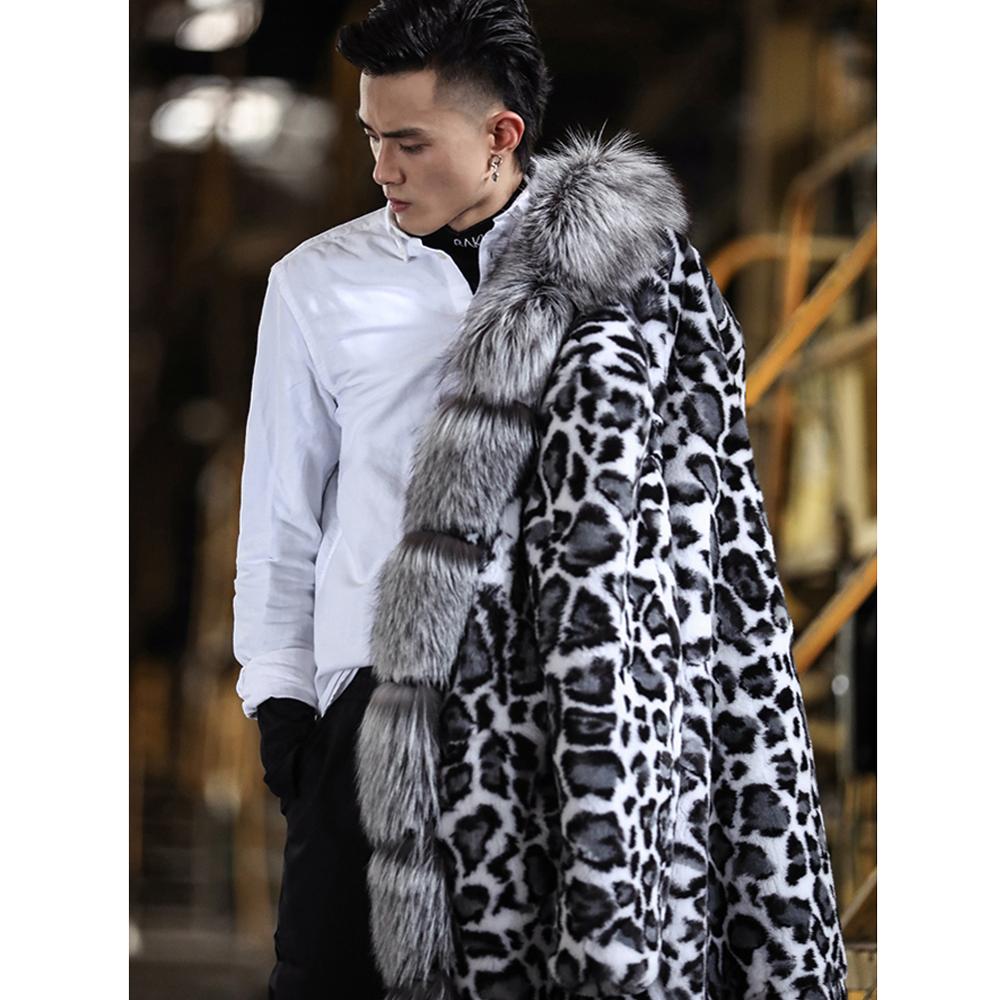 2019 New Mens Rabbit Fur Coat Fashion Long Fox Fur Coat Leopard Fur Jacket Thick Warm Mens Winter Coats