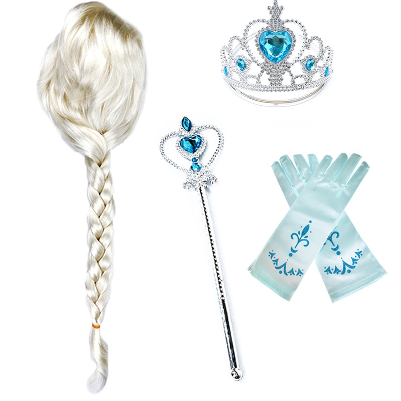 Girls Elsa White Wig Kids Cosplay Snow Queen 2 Elza Anna Braid Children Carnival Halloween Birthday Princess Party Accessories