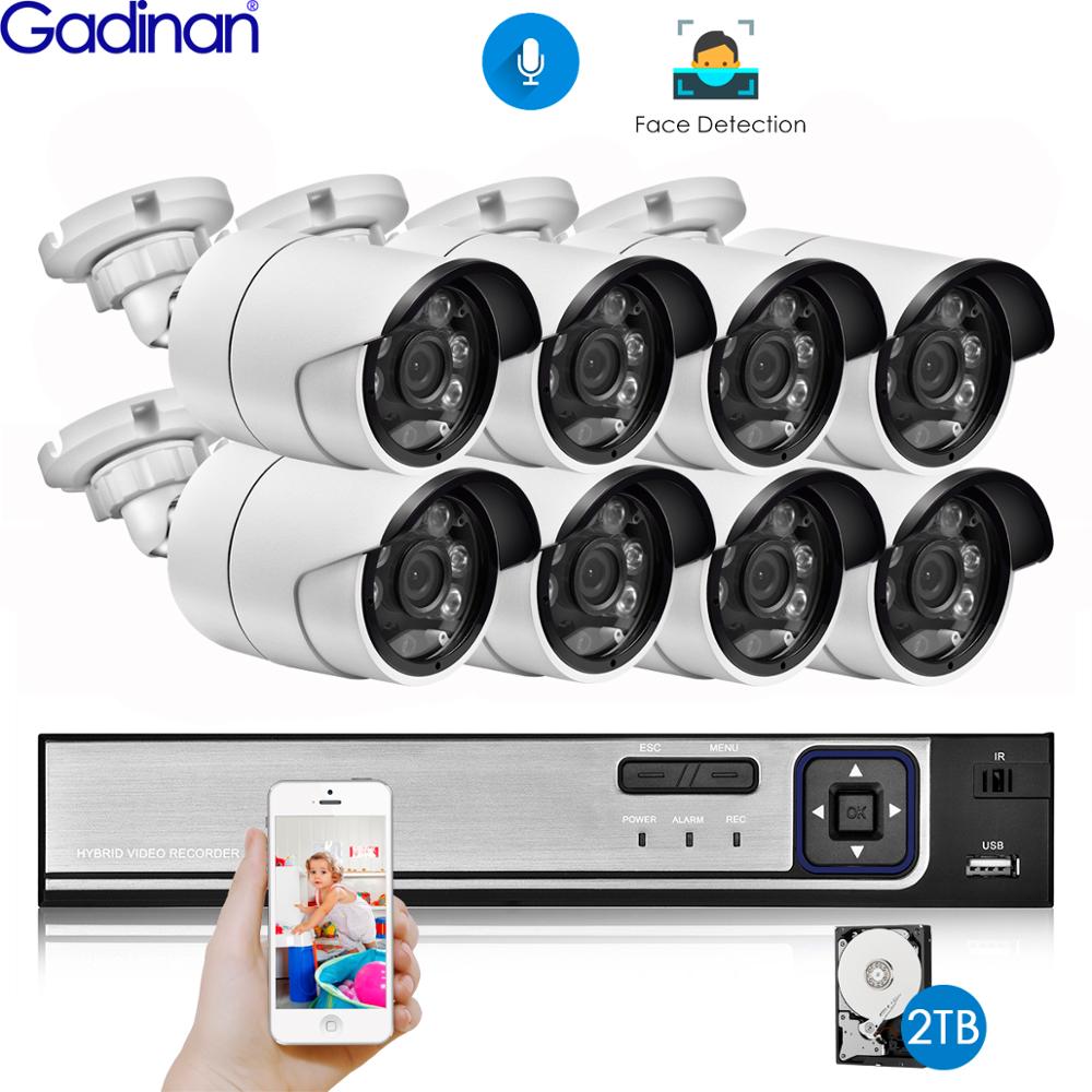 Gadinan H.265 8CH 5MP POE NVR Kit Security Face Detection CCTV System Audio AI 5MP IP Camera Outdoor P2P Video Surveillance Set