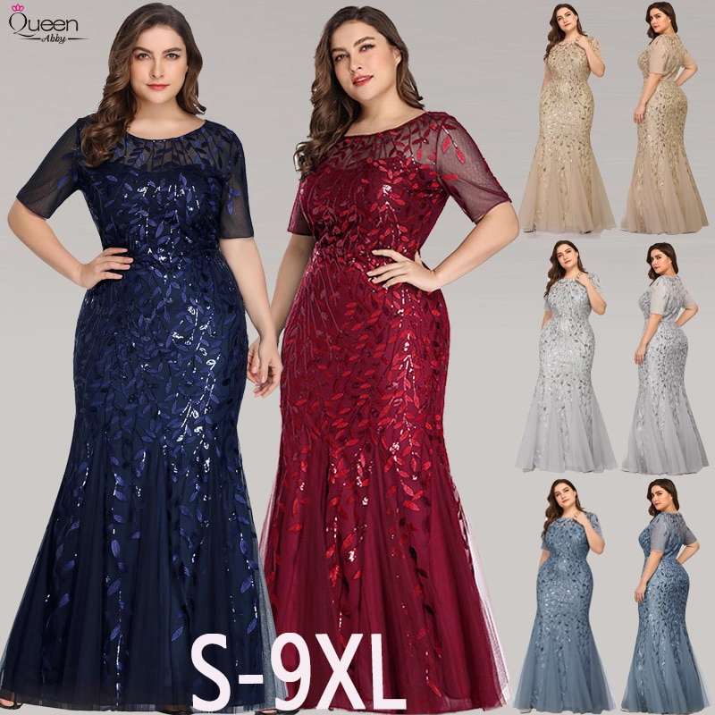 Plus Size Sequined Evening Dresses Long Queen Abby Appliques Mermaid Sexy Lace Formal Women Wedding Guest Gowns Party Robe