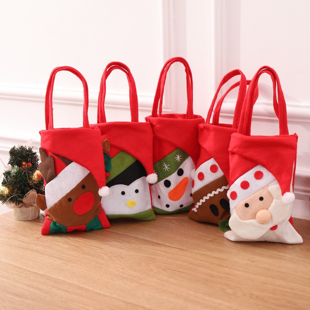 Creative Linen Christmas Bag Exquisite Santa Claus Snowman Penguin Elk Handbag Christmas Gift Candy Bags Child Christmas Storage