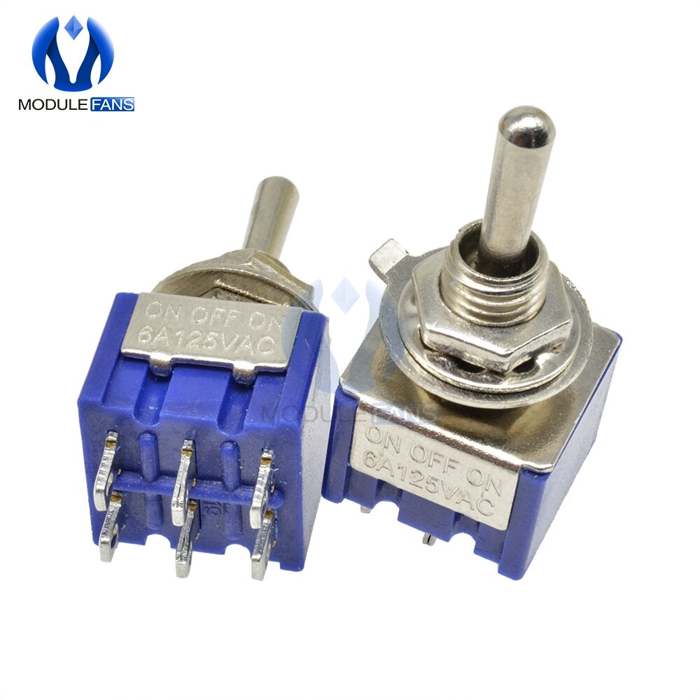 ON-ON 120VAC 6A 6mm Toggle Switch Single Pole Double Throw SPDT 1/4 Inch Mounting 13*12.7MM 3 Positions 6Pin 6 Pin