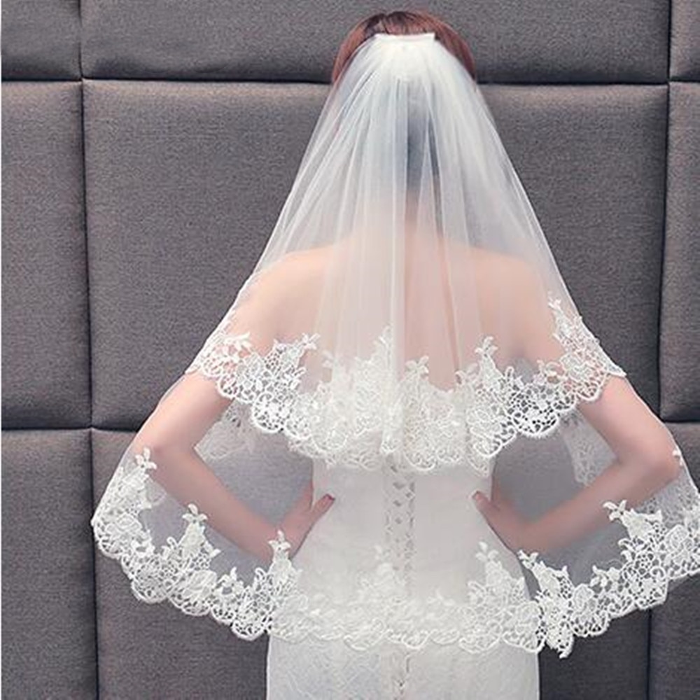 2021 Elegant Two Layers Lace Bridal Veil With Comb Women Wedding Bridal Veil White Ivory