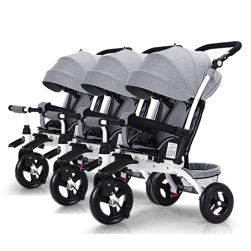 Triplets Tbaby stroller three baby bike stroller 3 in 1 can sit and lie can split the child tricycle can ride can sleep Trailer