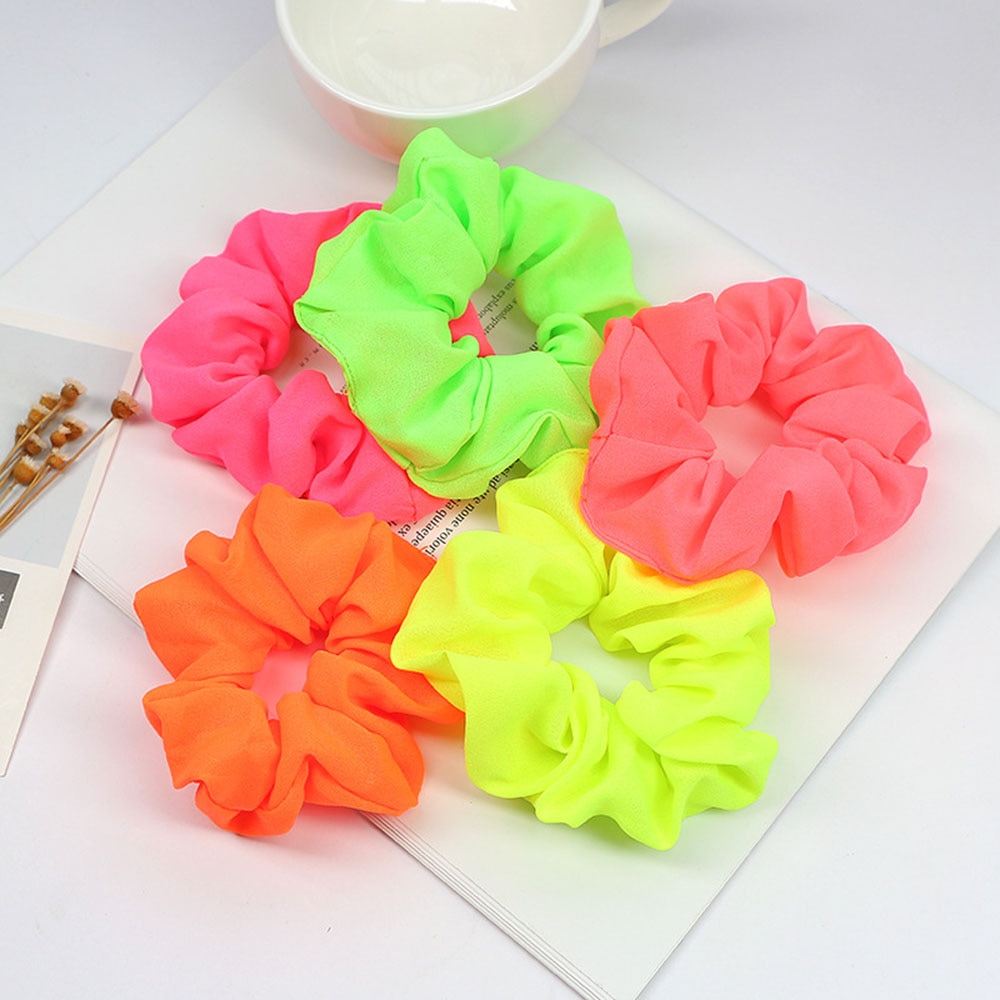 Hair Accessories Neon Scrunchie Elastic Hair Ties Colorful Ponytail Holders Pink Green Orange Candy Color Bright Hair Rope