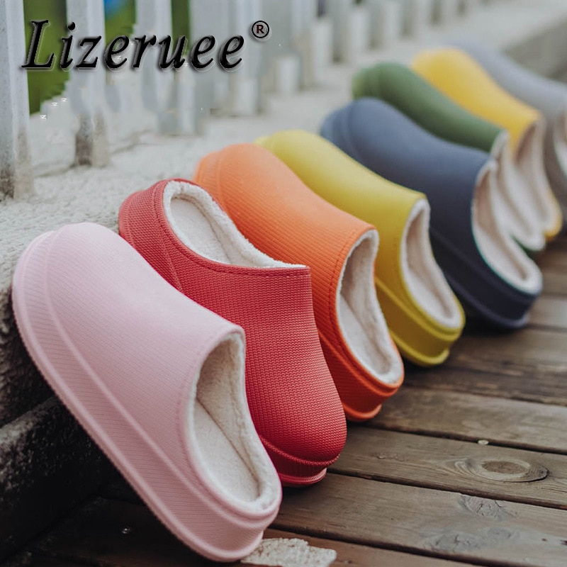 Women EVA Slippers Winter Warm Clogs Women Suede Plush House Slippers Indoor Outdoor Lovers Cotton Memory Foam Zapatillas Mujer