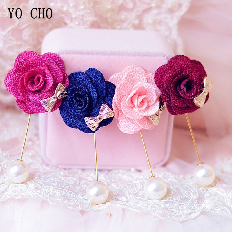 YO CHO Men Corsage Groom Boutonniere Artificial Silk Rose Flower Wedding Meeting Party Boutonniere Personal Corsage Buttonhole