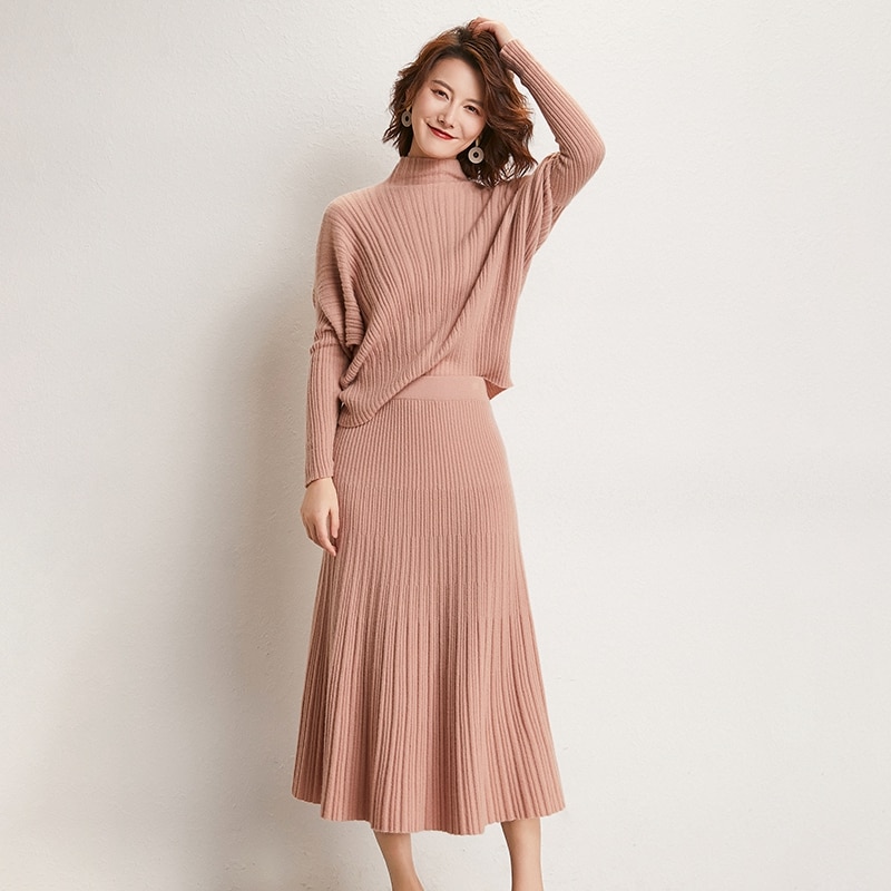 adohon woman winter 100% Cashmere sweaters and autumn Pullovers Women's Sets knitted High Quality Warm Female Dresses tops