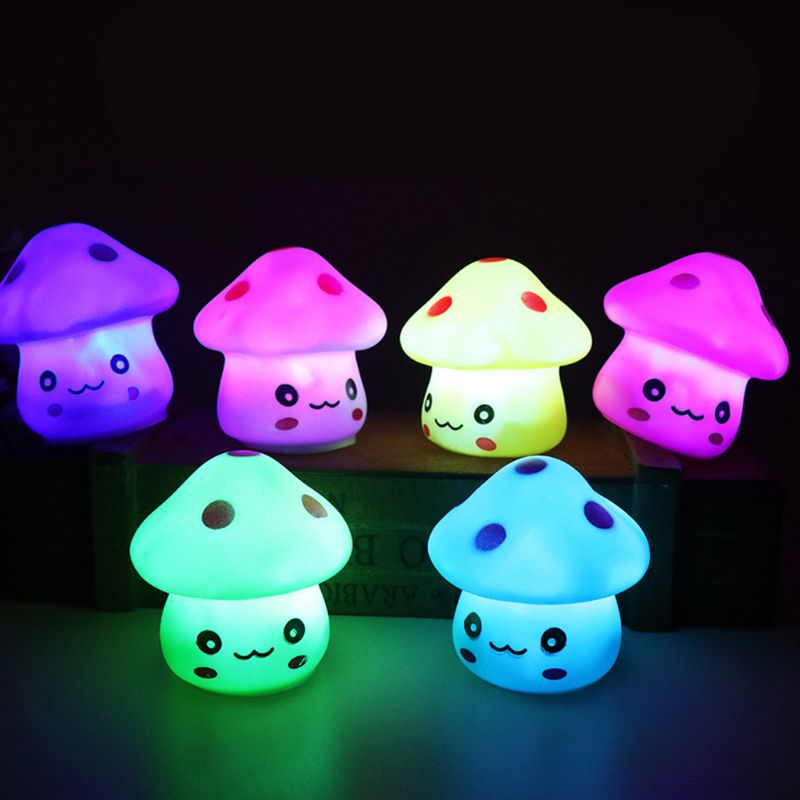 LED Cute Colorful Mushroom Night Light Lamp As Baby Kids Children Christmas Birthday Gift