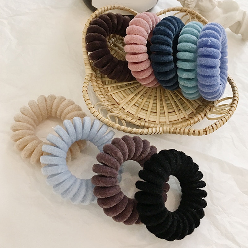 1PC Elastic Hair Bands Velvet Spiral Shape Ponytail Holders Hair Ties Gum Rubber Band Hair Rope Telephone Wire Hair Accessories