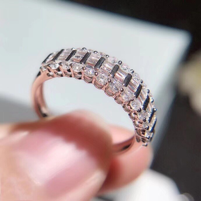 18K White Gold Round 0.6ct Half Diamond Engagement Ring Band lab Diamond Solitaire Wedding for Women Fine Jewelry