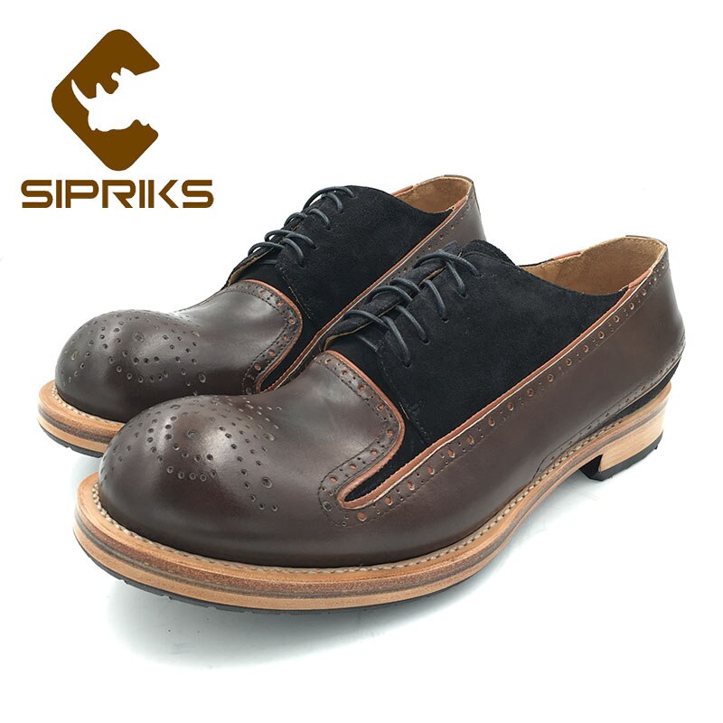 Sipriks New Style Mens Genuine Leather Shoes Imported Italian Handmade Goodyear Welted Shoes Brown Black Suede Casual Shoes 45