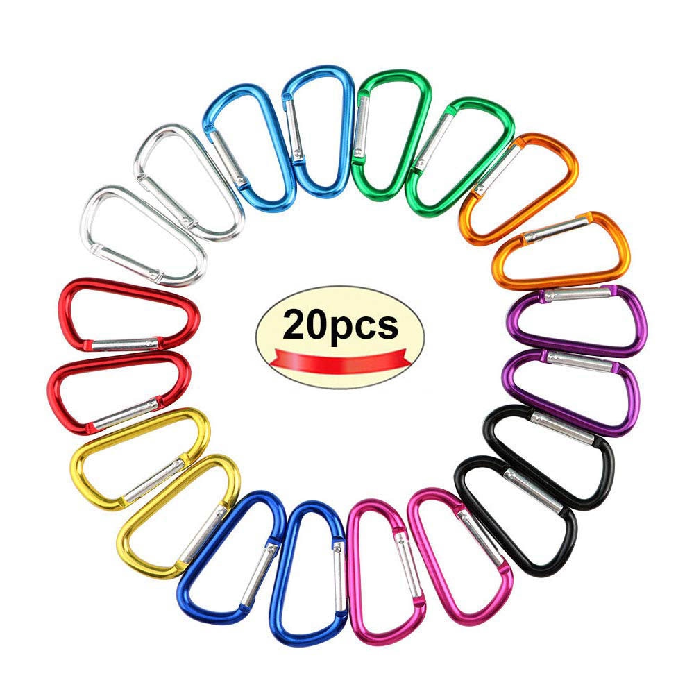 20PCS Carabiner Key Chain Clip D-Ring Locking Hooks Carabiner Aluminum D-Shape Keychain Backpack Home Camping Hiking
