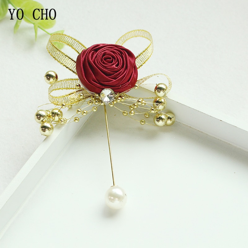 Women Brooches Corsage Pins Wedding Silk Flower Groomsman Boutonnieres Buttonhole Wedding Flowers Marriage Corsage Accessories