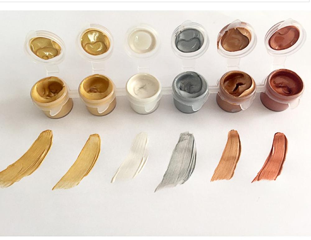 30ml 6x5ml colors suit Acrylic Paint Gold Silver Bronze DIY Hand Painted Cement Painting Metallic Waterproof Pigment