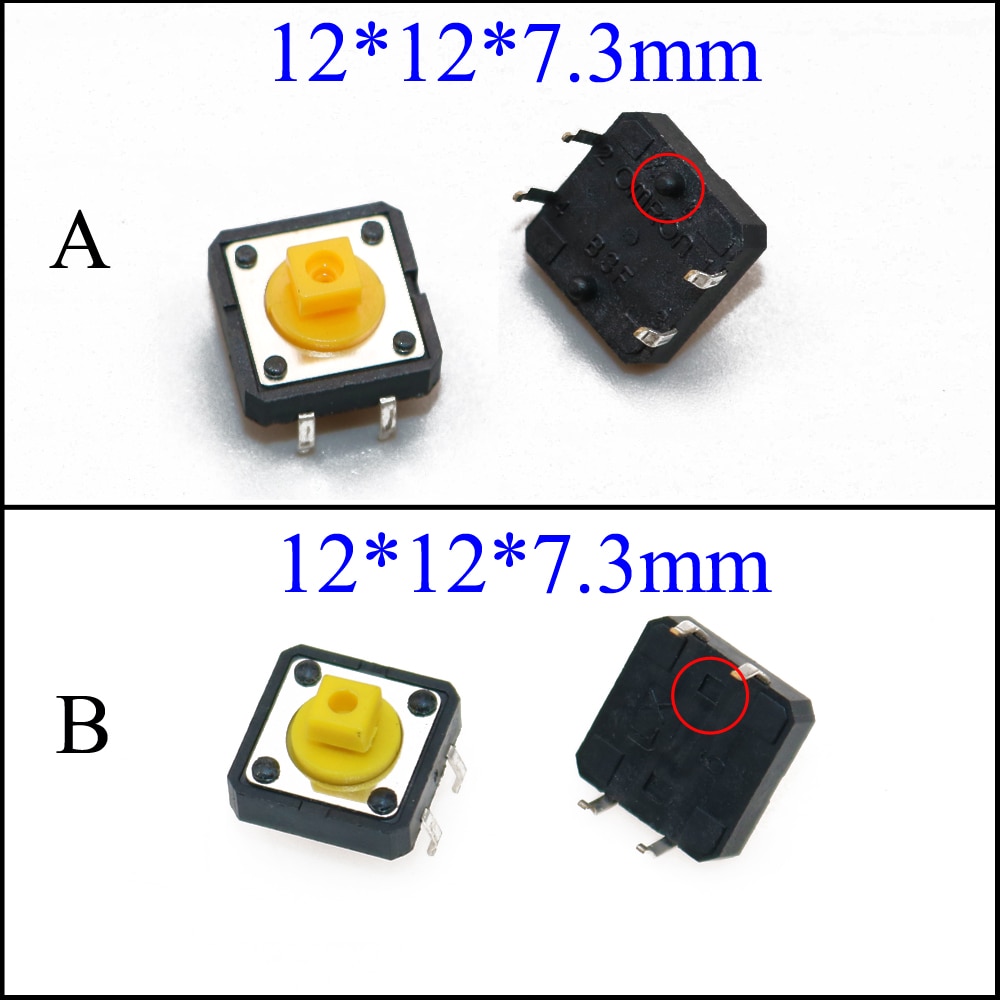 YuXi 12*12*7.3mm 4pin Tactile Tact Mini Push Button Switch 12x12x7.3mm 4p SMT Vertical Micro Switch Yellow button