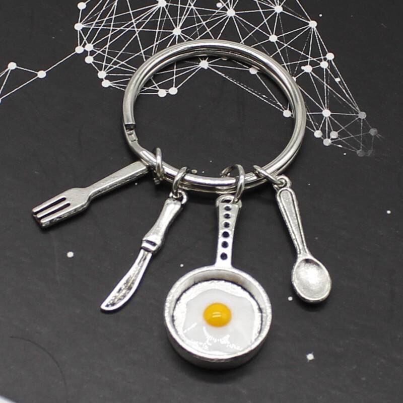 1 piece of baking charm fried egg cooker keychain love shovel key ring knife and fork pastry chef foodie chef gift