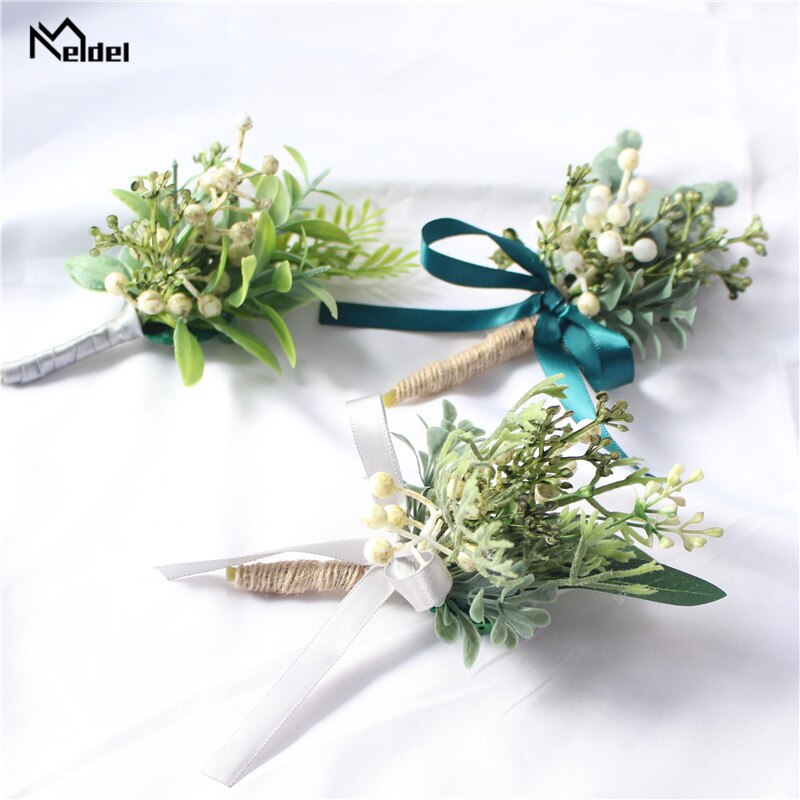 Meldel Groom Boutonniere Green Plant Corsages Boutonniere Wedding Wrist Corsage Bracelet Flower Green Cuff Bracelet Bridesmaid