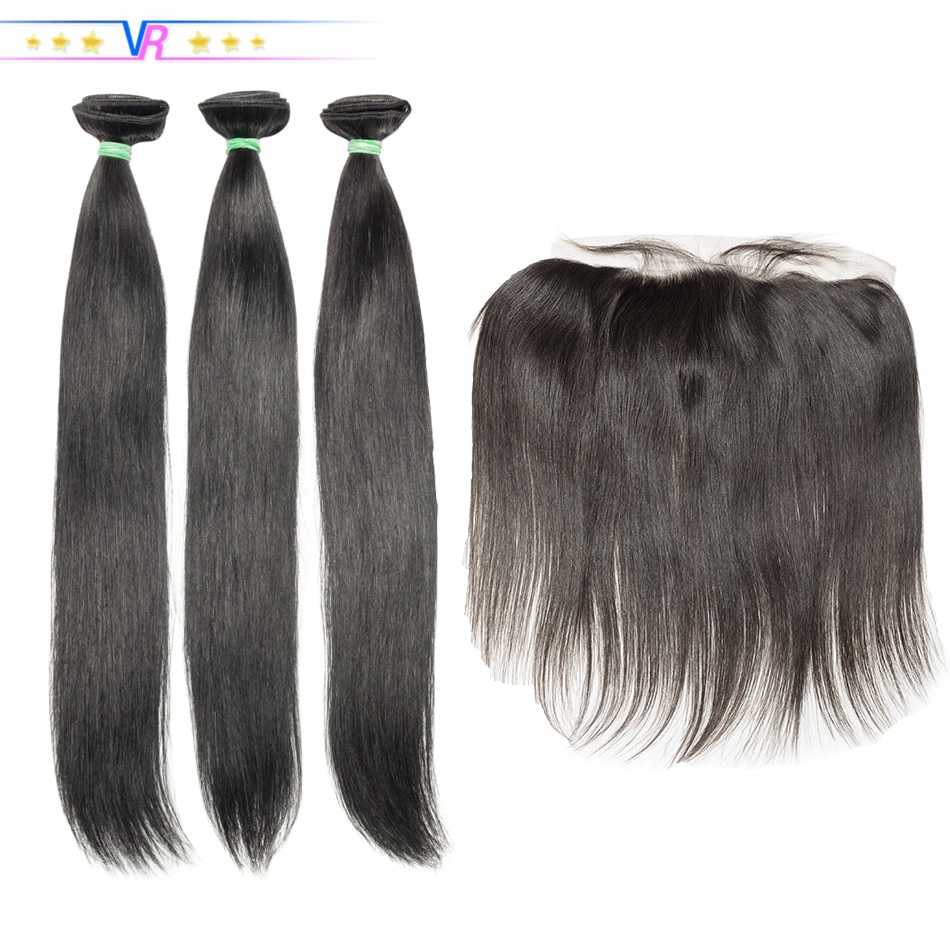 VR Star Quality Brazilain Straight Pre Plucked 13x4 Frontal With 3 Bundles Human Hair Extension