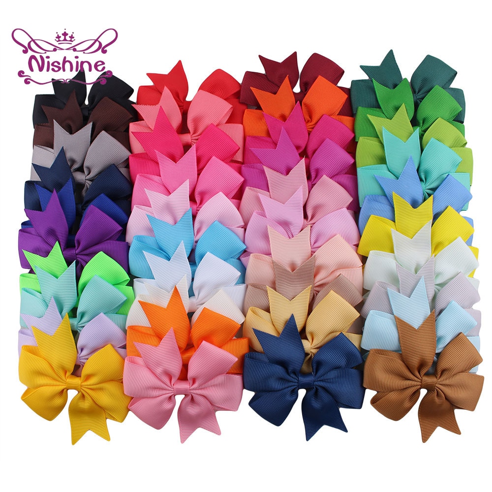 Nishine 20pcs/lot Grosgrain Ribbon Hair Bow with Clips Baby Girls Bowknot Clips Hairpins Children Photo Shoot Hair Accessories