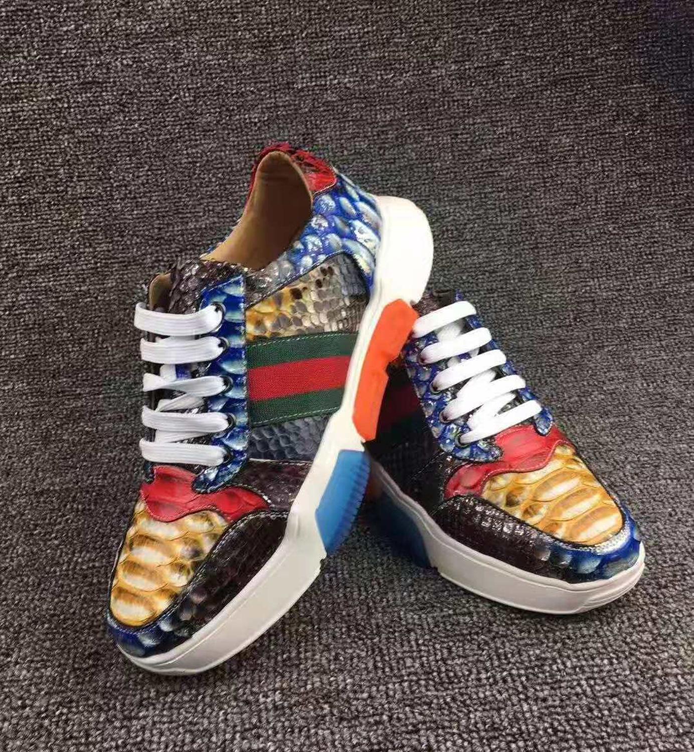 2019 newly design Genuine real genuine python skin shoe high end quality colorful snake skin sneaker with cow skin lining