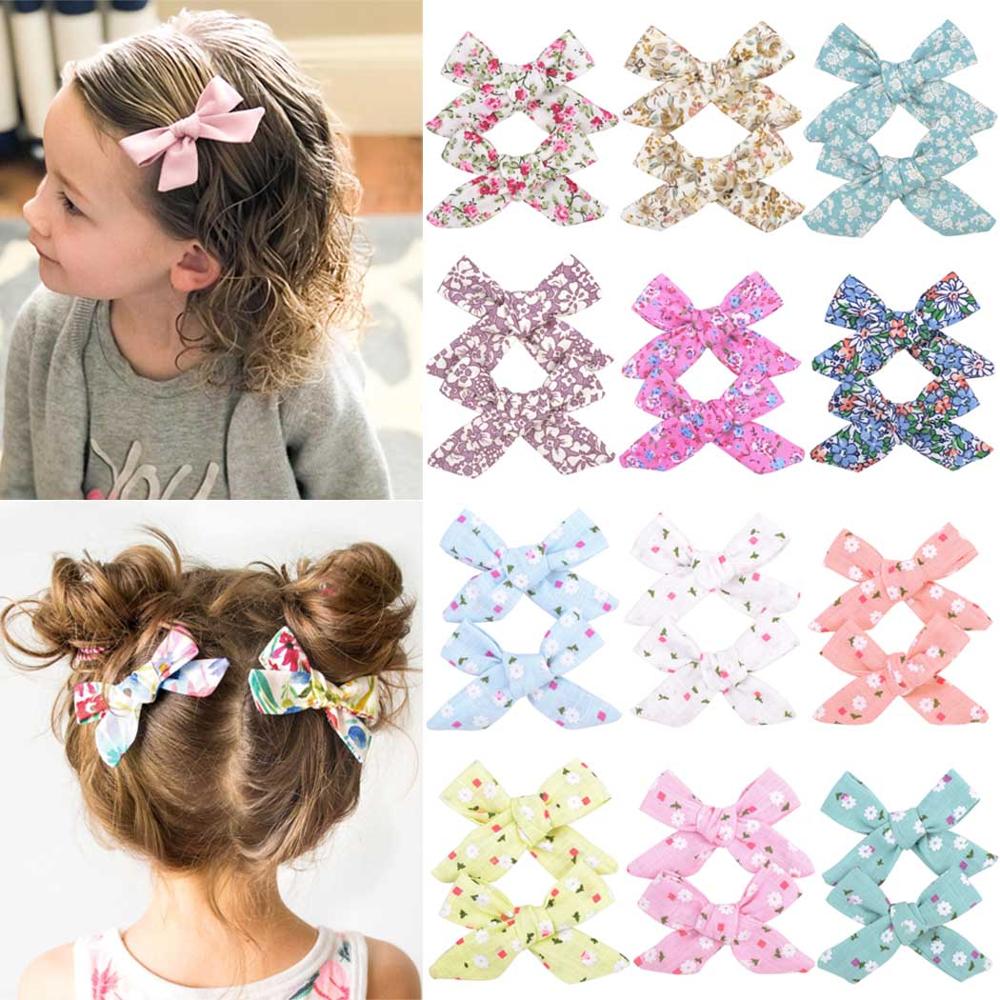 2Pcs/set 3inch Boutique Grosgrain Ribbon Printed Bows With Clips For Kids Girls Handmade Hair Bows Children Hair Accessories 055