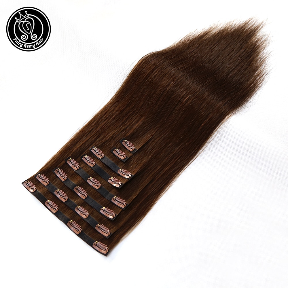 Clip In PU Skin Weft Hair Extensions Straight 100% Real Remy Human Hair Clips In Dark Brown Color 18" 8 pcs 20 Clips 170g/set