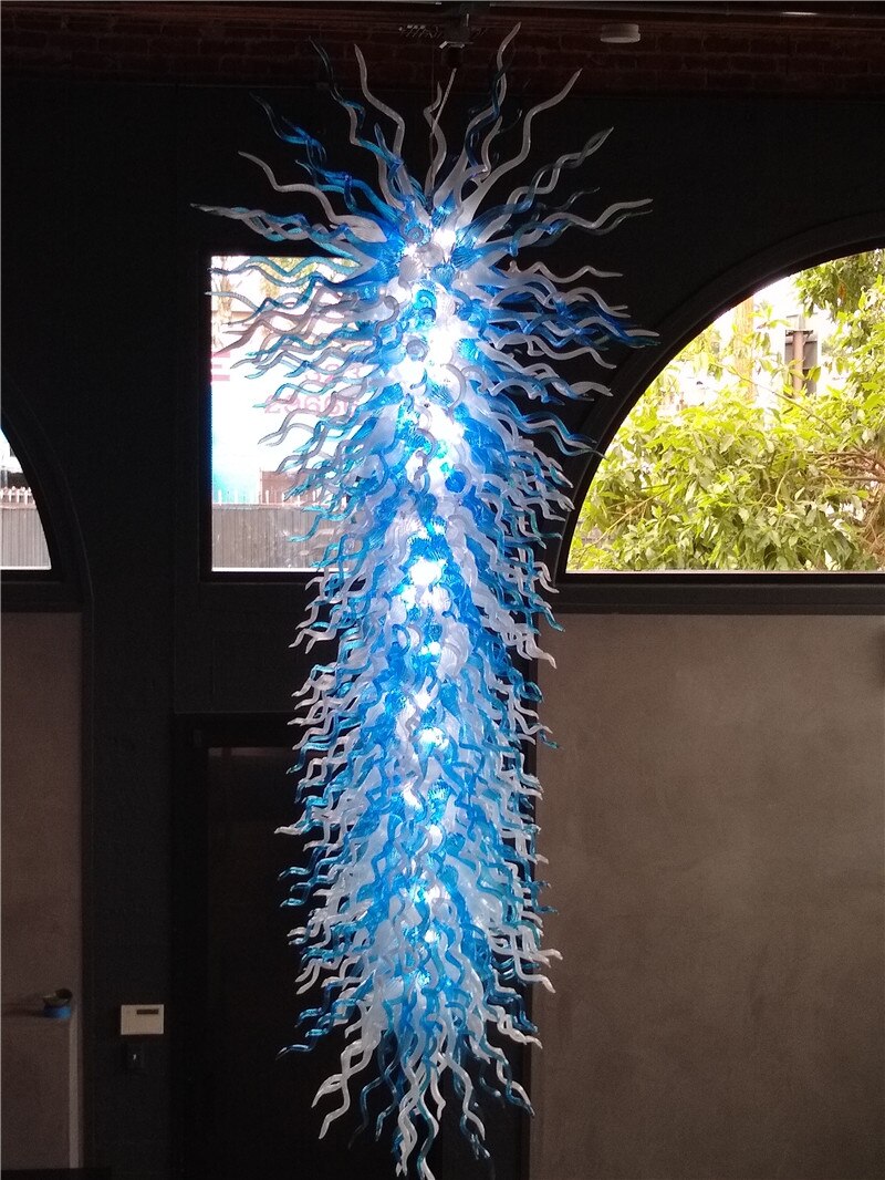 Large Sky Blue Hand Blown Glass Art Chandelier Lighting for Lobby Museum Decor