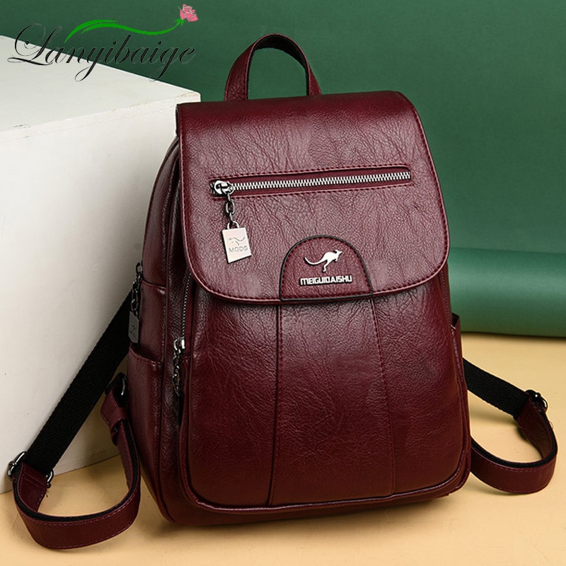 2020 Women Leather Backpacks High Quality Female Vintage Backpack For Girls School Bag Travel Bagpack Ladies Sac A Dos Back Pack