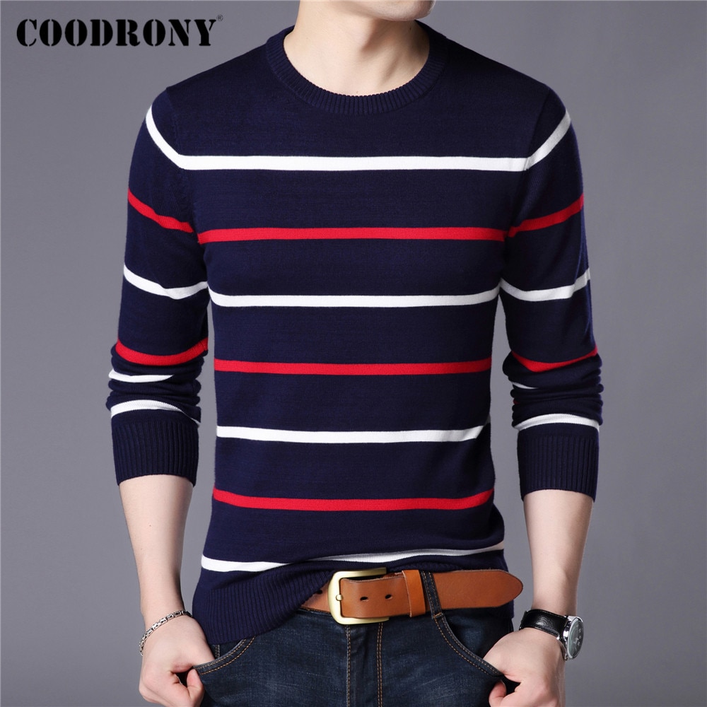 COODRONY Brand Sweater Men Fashion Casual Striped O-Neck Pull Homme Spring Autumn Cotton Knitwear Pullover Clothing Jersey C1003