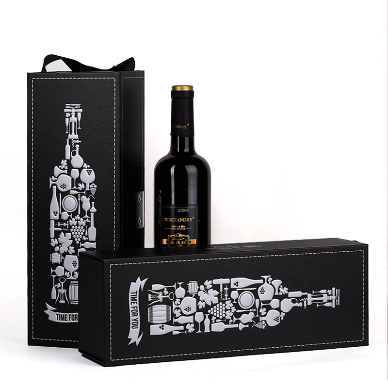 100PCS/LOT Luxury Red Wine Paper Box Hot Stamping Design Paper Bag Gift Bag