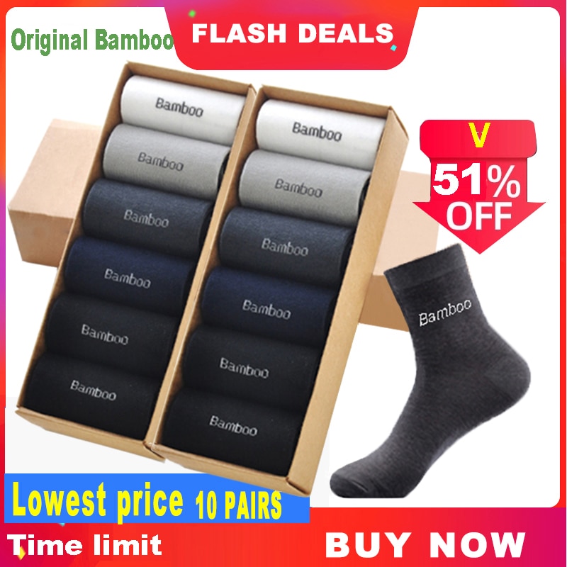 20PCS=10Pair Men Bamboo Socks Brand Comfortable Breathable Casual Business Men's Crew Socks High Quality Guarantee Sox Male Gift