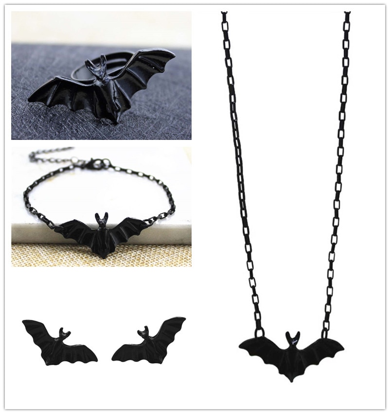 New Halloween Black Bat Ring Ear Personality Opening Adjustable Punk Style Men's and Women's Universal