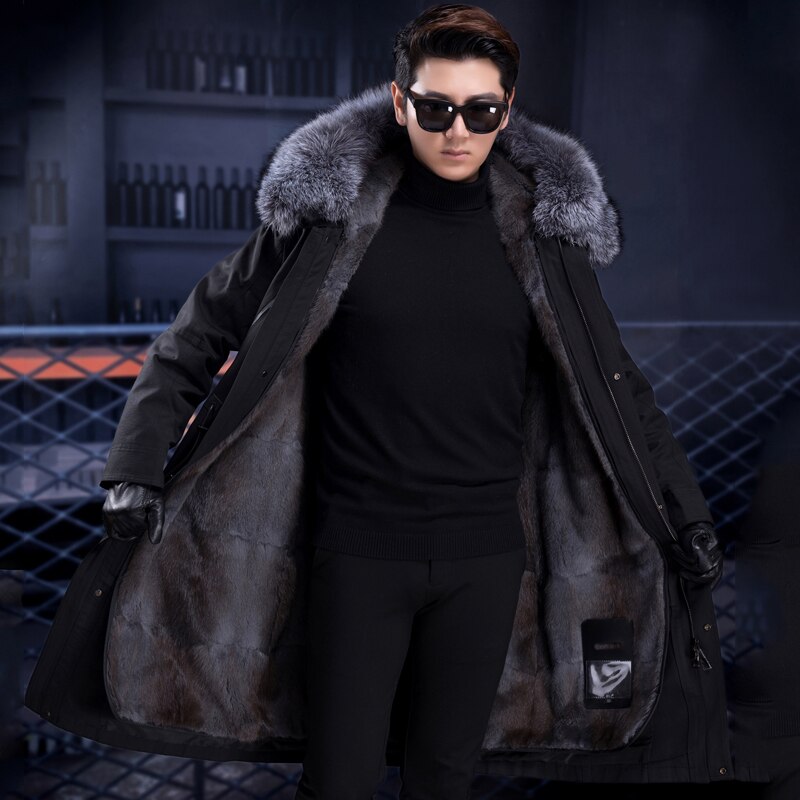 New Real Mink Fur Liner Raccoon Fur Collar Parka Winter Coat Men Thicken Warm Men Clothes Real Fur Long Coat Parka