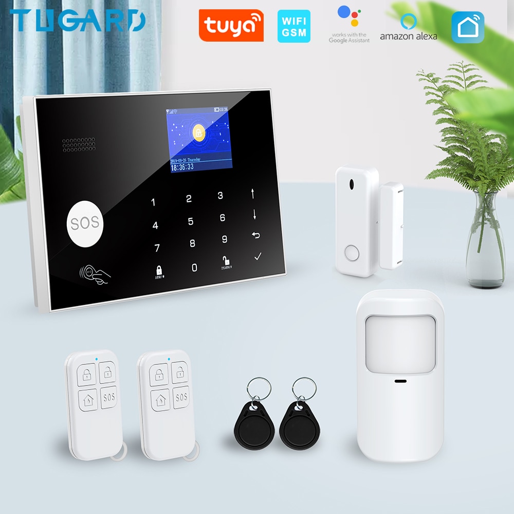 Tugard Tuya Wifi Gsm Home Burglar Security Alarm System 433MHz Apps Control LCD Touch Keyboard 11 Languages Wireless Alarm Kit