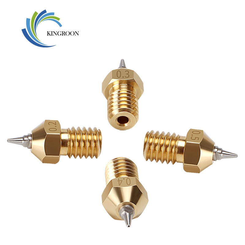 4pcs 3d printer Nozzle E3D V6 V5 Brass Nozzle M6 threaded 0.2 0.3 0.4 0.5mm Removable Stainless Steel Tips for 1.75mm filamnet