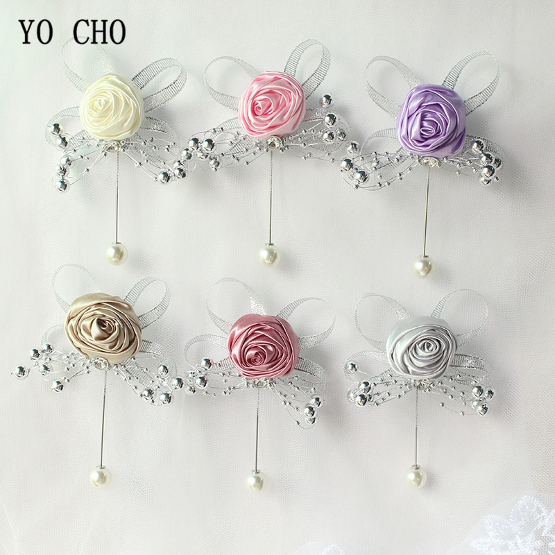 YO CHO Corsage Groom Boutonniere Artificial Flower Silk Brooch Fake Pearl Girl Corsage Wedding Planner Supplies Prom Party Decor